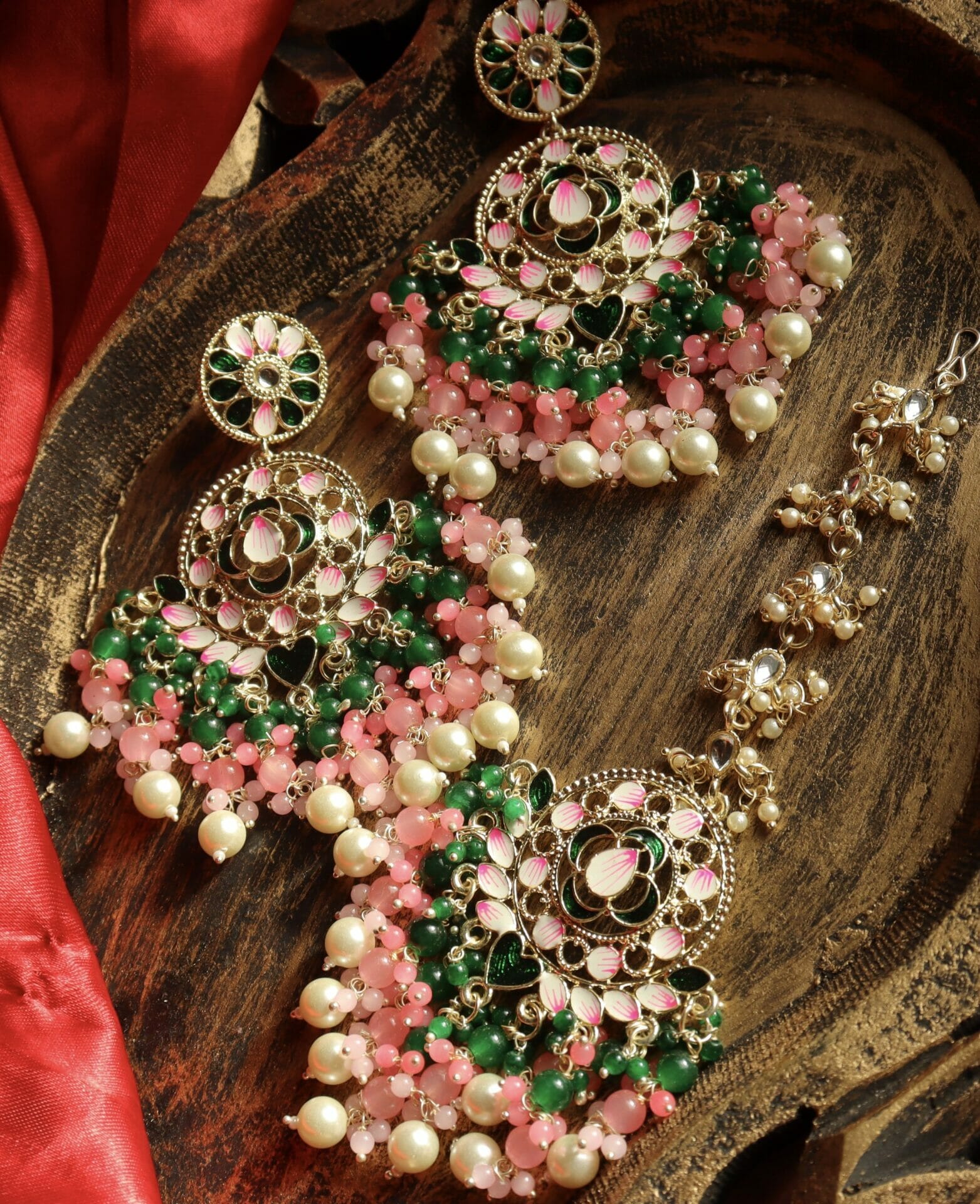 Aparna Colourful Chandbali With Teeka - Image 12