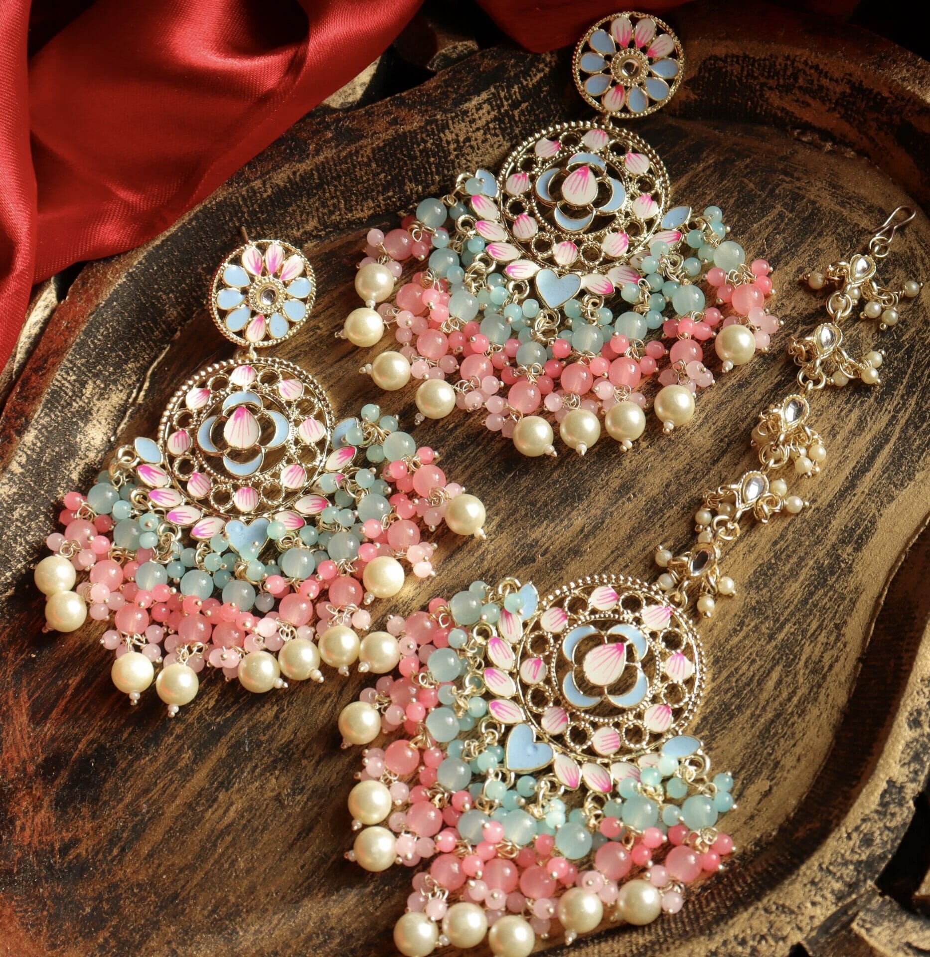Aparna Colourful Chandbali With Teeka - Image 17