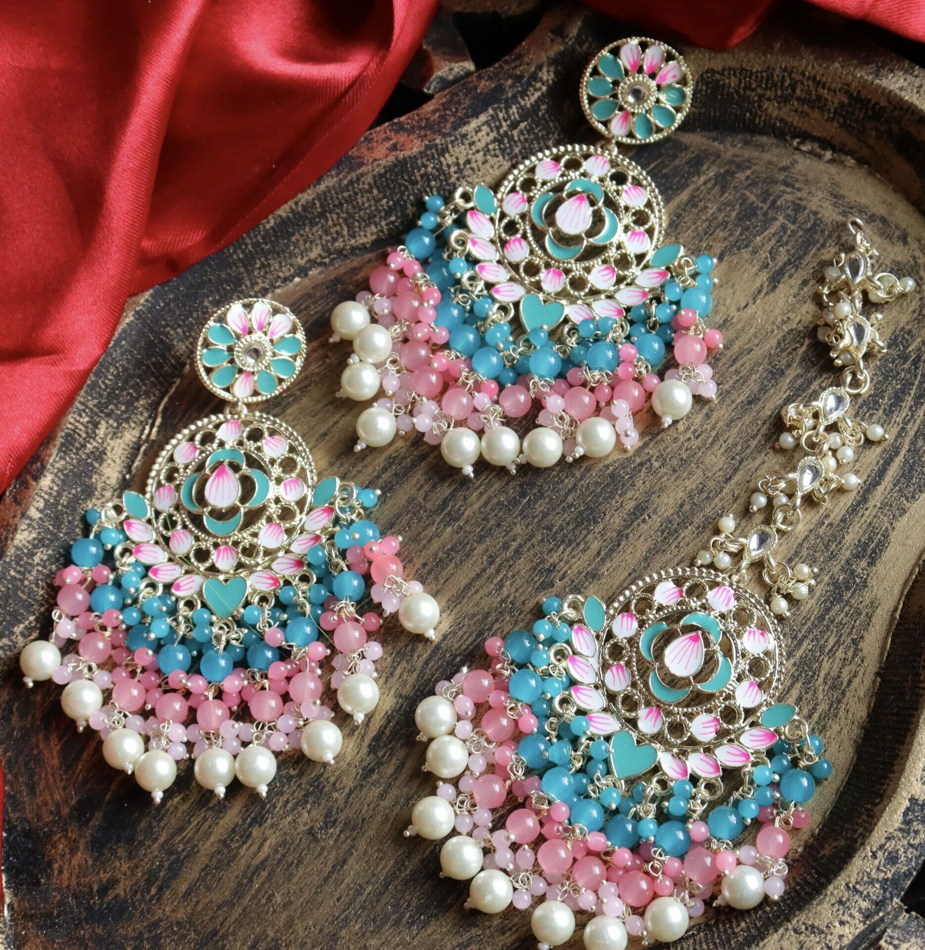 Aparna Colourful Chandbali With Teeka - Image 9